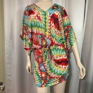 Luli Fama Wild Heart Multicolor Cabana V-Neck Dress Size X-Small